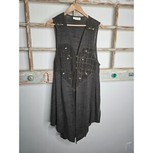 Vintage Cache Boho Army Green Vest W/ Gold Accents Size 10 / Medium